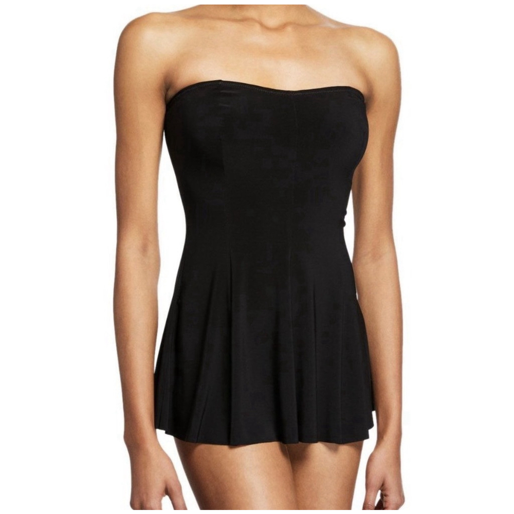 NWT Norma Kamali Strapless Flared Swim Dress Swimsuit Black XXS Resort Beach